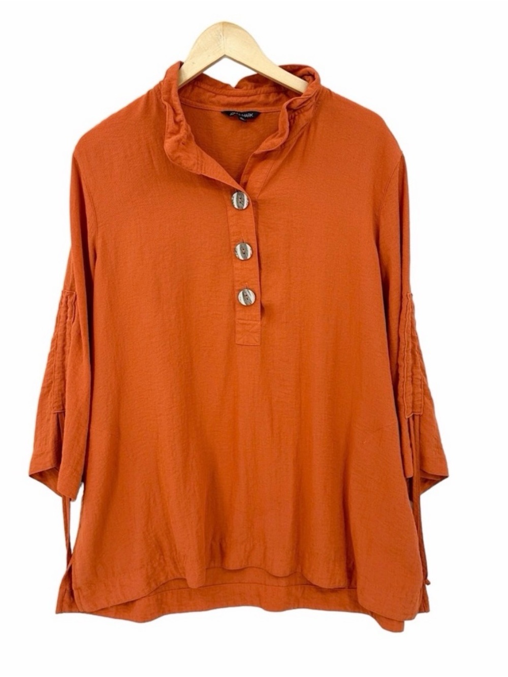 John Mark Orange Ruffle Collar Button Pullover Tunic